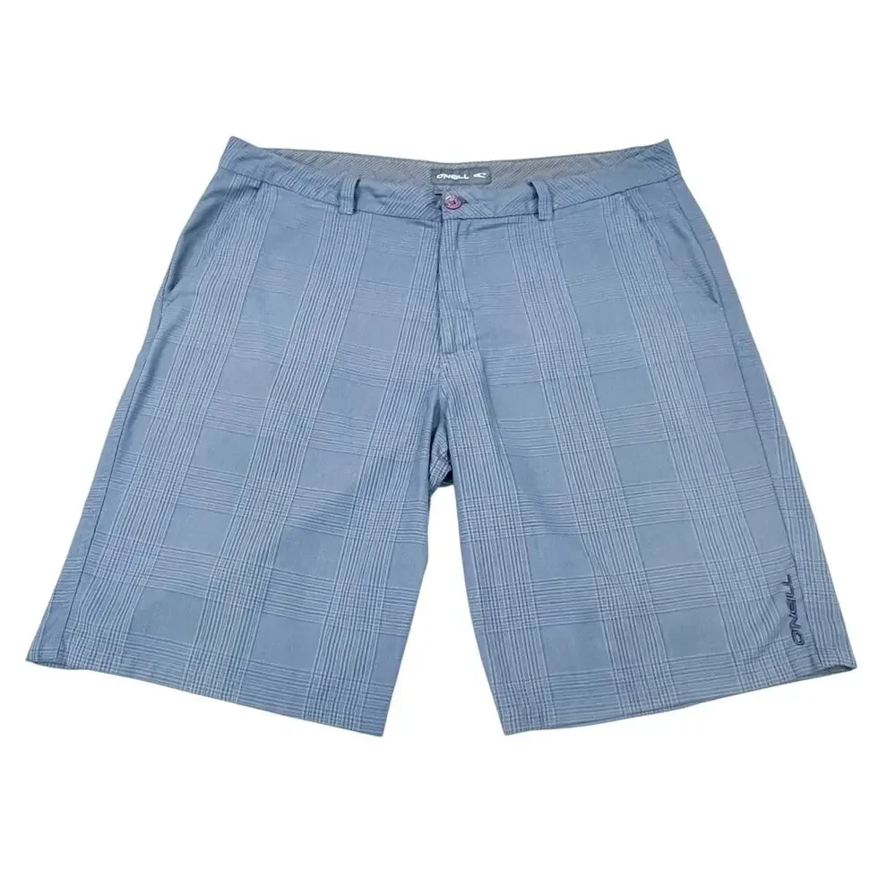 O'Neill Men's Gray Plaid Hybrid Shorts Size 38